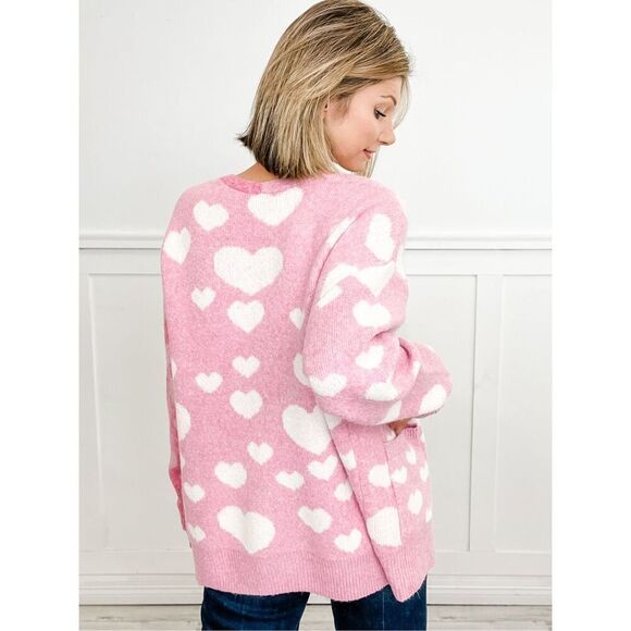 BiBi Cozy Oversized Pink Heart Cardigan - Picture 4 of 13